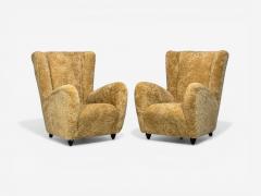 Paolo Buffa Paolo Buffa Attrib Beige Shearling Wood Lounge Chairs Italy 1950s - 4546530