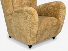 Paolo Buffa Paolo Buffa Attrib Beige Shearling Wood Lounge Chairs Italy 1950s - 4546533