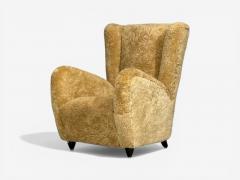 Paolo Buffa Paolo Buffa Attrib Beige Shearling Wood Lounge Chairs Italy 1950s - 4546536