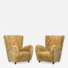 Paolo Buffa Paolo Buffa Attrib Beige Shearling Wood Lounge Chairs Italy 1950s - 4547193