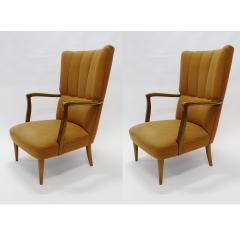 Paolo Buffa Paolo Buffa High Back Armchairs in Original Ochre Upholstery Italy 1940s - 2964381