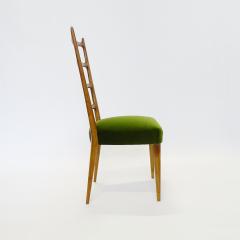 Paolo Buffa Paolo Buffa Set of Six Dining Chairs in Wood and Green Velvet Italy 1950s - 2964509