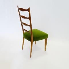 Paolo Buffa Paolo Buffa Set of Six Dining Chairs in Wood and Green Velvet Italy 1950s - 2964510