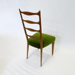 Paolo Buffa Paolo Buffa Set of Six Dining Chairs in Wood and Green Velvet Italy 1950s - 2964511