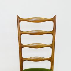 Paolo Buffa Paolo Buffa Set of Six Dining Chairs in Wood and Green Velvet Italy 1950s - 2964518