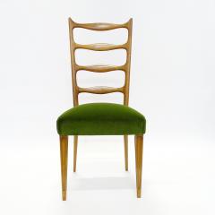 Paolo Buffa Paolo Buffa Set of Six Dining Chairs in Wood and Green Velvet Italy 1950s - 2964520