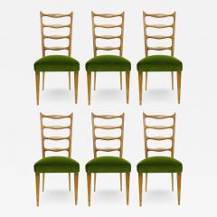 Paolo Buffa Paolo Buffa Set of Six Dining Chairs in Wood and Green Velvet Italy 1950s - 2965202