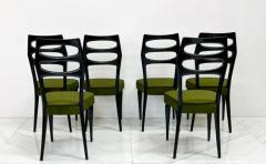 Paolo Buffa Paolo Buffa Six Sculptural Dining Chairs Olive Green Velvet 1950s - 3176293