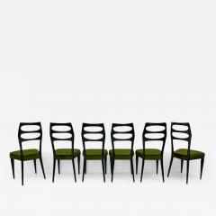 Paolo Buffa Paolo Buffa Six Sculptural Dining Chairs Olive Green Velvet 1950s - 3178833
