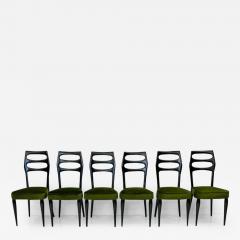 Paolo Buffa Paolo Buffa Six Sculptural Dining Chairs Olive Green Velvet 1950s - 3182028