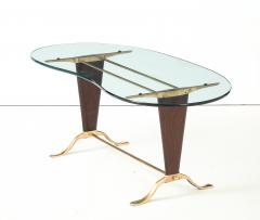 Paolo Buffa Paolo Buffa Style Brass And Walnut Coffee Table With Kidney Shape Glass Top - 4579353