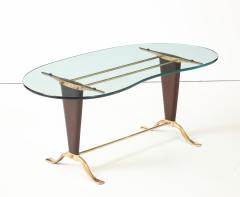 Paolo Buffa Paolo Buffa Style Brass And Walnut Coffee Table With Kidney Shape Glass Top - 4579355