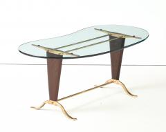 Paolo Buffa Paolo Buffa Style Brass And Walnut Coffee Table With Kidney Shape Glass Top - 4579356