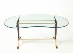 Paolo Buffa Paolo Buffa Style Brass And Walnut Coffee Table With Kidney Shape Glass Top - 4579358