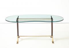 Paolo Buffa Paolo Buffa Style Brass And Walnut Coffee Table With Kidney Shape Glass Top - 4579360