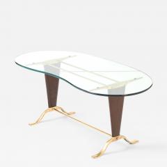 Paolo Buffa Paolo Buffa Style Brass And Walnut Coffee Table With Kidney Shape Glass Top - 4579619