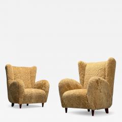 Paolo Buffa Paolo Buffa Style Italian Mid Century Modern Lounge Chairs Shearling 1940s - 3912648