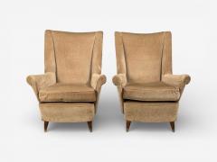 Paolo Buffa Paolo Buffa Style Wingback Lounge Chairs Fabric Wood Italy 1950s - 4531589
