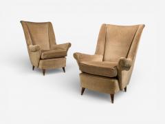 Paolo Buffa Paolo Buffa Style Wingback Lounge Chairs Fabric Wood Italy 1950s - 4531590