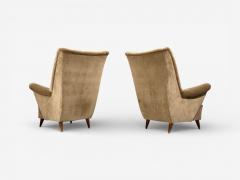 Paolo Buffa Paolo Buffa Style Wingback Lounge Chairs Fabric Wood Italy 1950s - 4531592