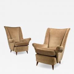 Paolo Buffa Paolo Buffa Style Wingback Lounge Chairs Fabric Wood Italy 1950s - 4532304