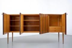 Paolo Buffa Paolo Buffa high Buffet in Wood Brass and Glass Italy 1950s - 3927921