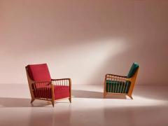 Paolo Buffa Paolo Buffa pair of walnut and fabric armchairs model 118 f - 3473076