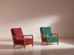 Paolo Buffa Paolo Buffa pair of walnut and fabric armchairs model 118 f - 3473197