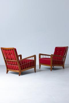 Paolo Buffa Rare pair of cherry wood armchairs with upholstered fabric seat and back  - 2937146