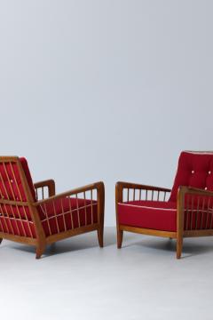 Paolo Buffa Rare pair of cherry wood armchairs with upholstered fabric seat and back  - 2937147