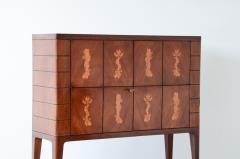 Paolo Buffa Rare walnut bar cabinet with maple inlaid front and lacquered metal interior  - 3434031