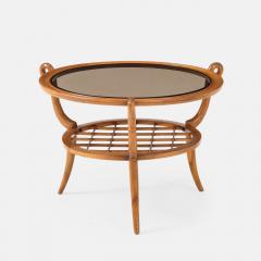 Paolo Buffa Round Two Tiered Cherry Coffee Table with Smoked Glass Top by Paolo Buffa - 4626596