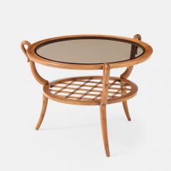 Paolo Buffa Round Two Tiered Cherry Coffee Table with Smoked Glass Top by Paolo Buffa - 4626597