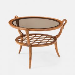 Paolo Buffa Round Two Tiered Cherry Coffee Table with Smoked Glass Top by Paolo Buffa - 4626598
