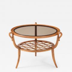Paolo Buffa Round Two Tiered Cherry Coffee Table with Smoked Glass Top by Paolo Buffa - 4629395