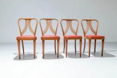 Paolo Buffa Set of 4 Diningroom Chairs in Blond Wood and Red Faux Leather Italy 1950s - 3247606