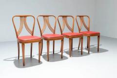Paolo Buffa Set of 4 Diningroom Chairs in Blond Wood and Red Faux Leather Italy 1950s - 3247609