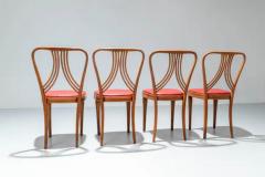 Paolo Buffa Set of 4 Diningroom Chairs in Blond Wood and Red Faux Leather Italy 1950s - 3247613