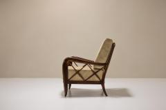 Paolo Buffa Set of Two Lounge Chairs attr to Paolo Buffa in Stained Maple Wood and Velvet - 3789957