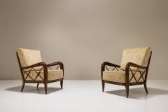 Paolo Buffa Set of Two Lounge Chairs attr to Paolo Buffa in Stained Maple Wood and Velvet - 3789958