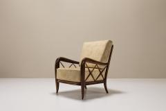 Paolo Buffa Set of Two Lounge Chairs attr to Paolo Buffa in Stained Maple Wood and Velvet - 3789959