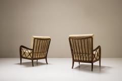 Paolo Buffa Set of Two Lounge Chairs attr to Paolo Buffa in Stained Maple Wood and Velvet - 3789960