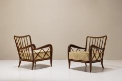 Paolo Buffa Set of Two Lounge Chairs attr to Paolo Buffa in Stained Maple Wood and Velvet - 3789961