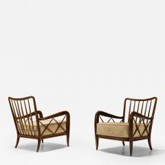 Paolo Buffa Set of Two Lounge Chairs attr to Paolo Buffa in Stained Maple Wood and Velvet - 3790484