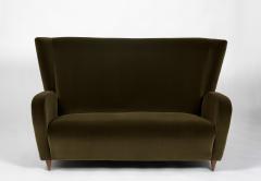 Paolo Buffa Two Seater Green Velvet Sofa by Paolo Buffa for the Hotel Bristol Italy c 1950 - 3676413