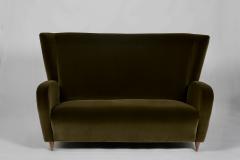 Paolo Buffa Two Seater Green Velvet Sofa by Paolo Buffa for the Hotel Bristol Italy c 1950 - 3676424