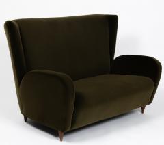 Paolo Buffa Two Seater Green Velvet Sofa by Paolo Buffa for the Hotel Bristol Italy c 1950 - 3676427