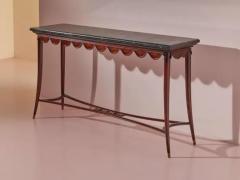 Paolo Buffa Wood and Brass Console with Green Marble Top Italian Manufacture 1950s - 3791642