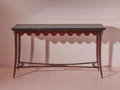 Paolo Buffa Wood and Brass Console with Green Marble Top Italian Manufacture 1950s - 3791645