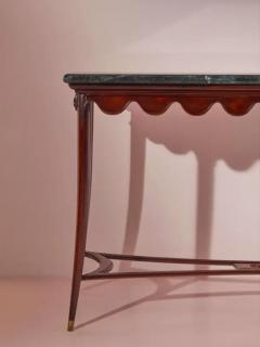 Paolo Buffa Wood and Brass Console with Green Marble Top Italian Manufacture 1950s - 3791653